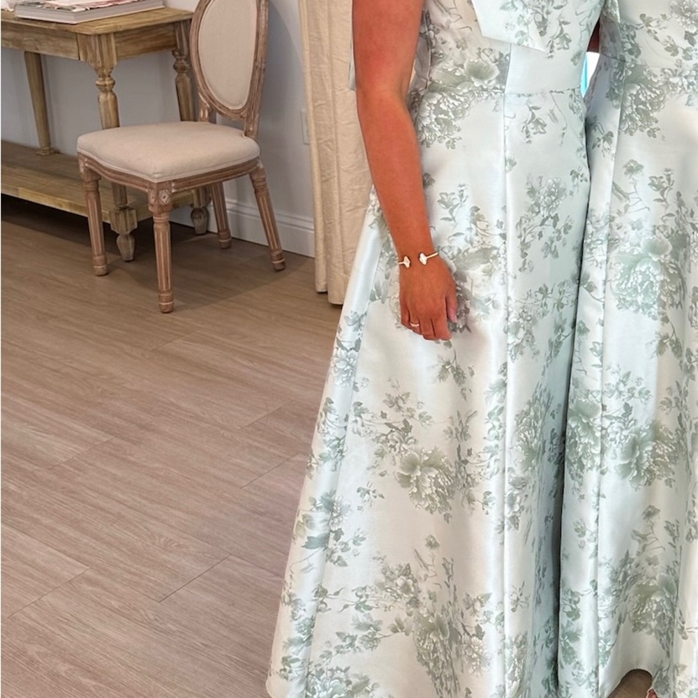 Elegant Floral Gown in Light green and Silver